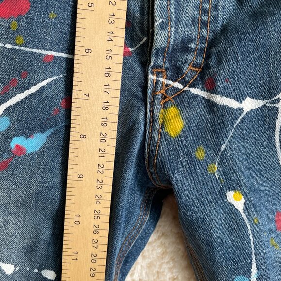 Streetwear Hip Hop Paint Splatter Jeans Women 32 Blue 25Degrees Button Fly Denim - Picture 7 of 11